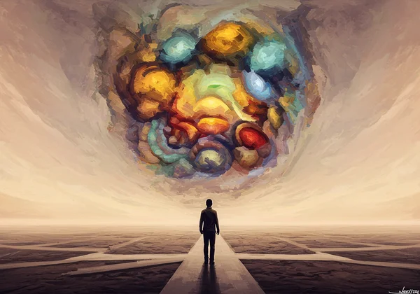 A person exploring their internal landscape of desires.