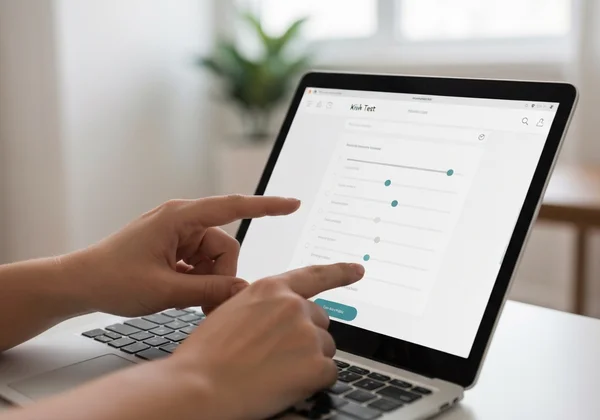 A user completing an online kink test on a tablet