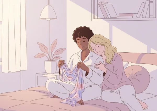 Couple exploring bondage kink with soft restraints