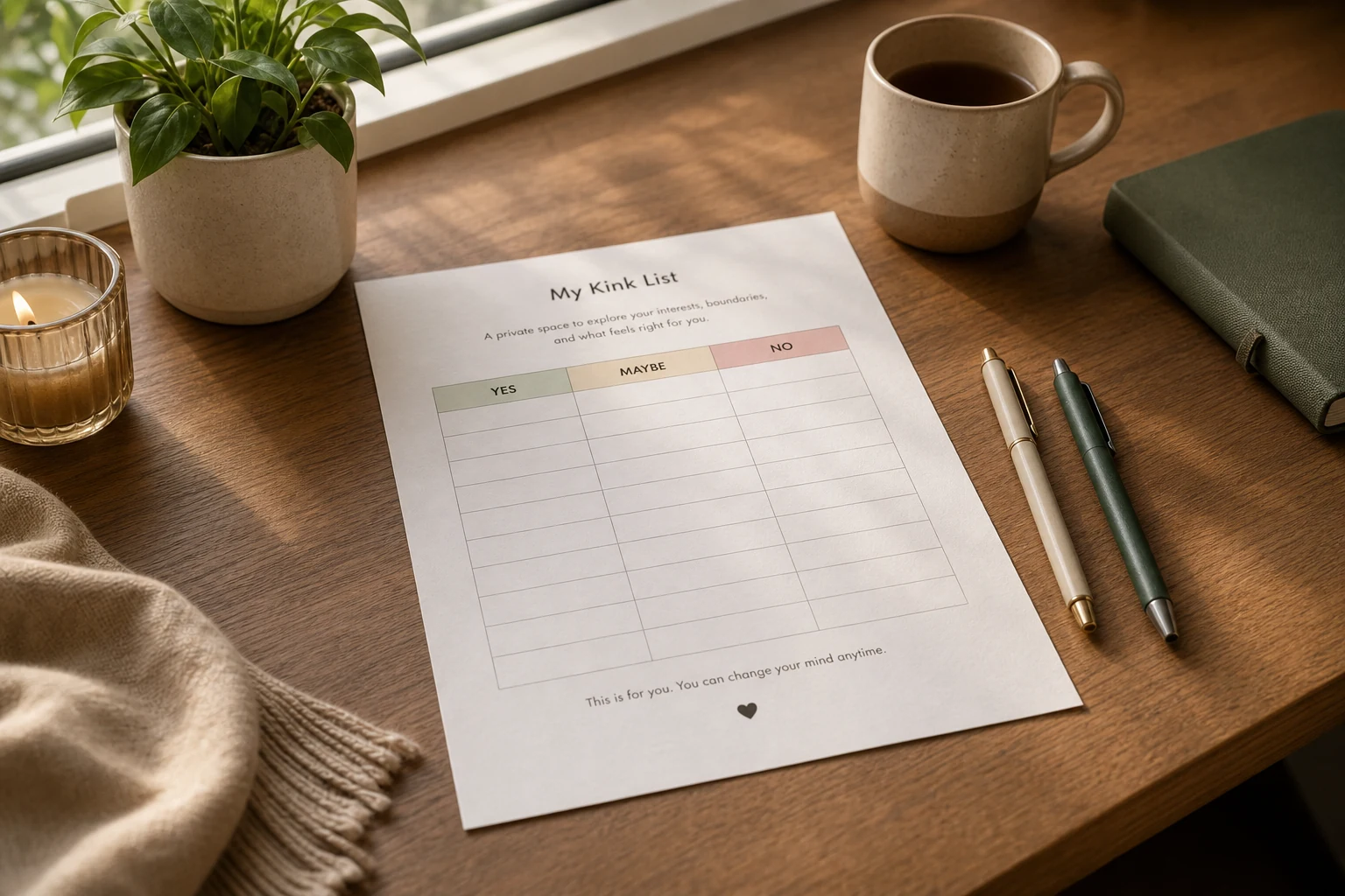 Private kink list worksheet